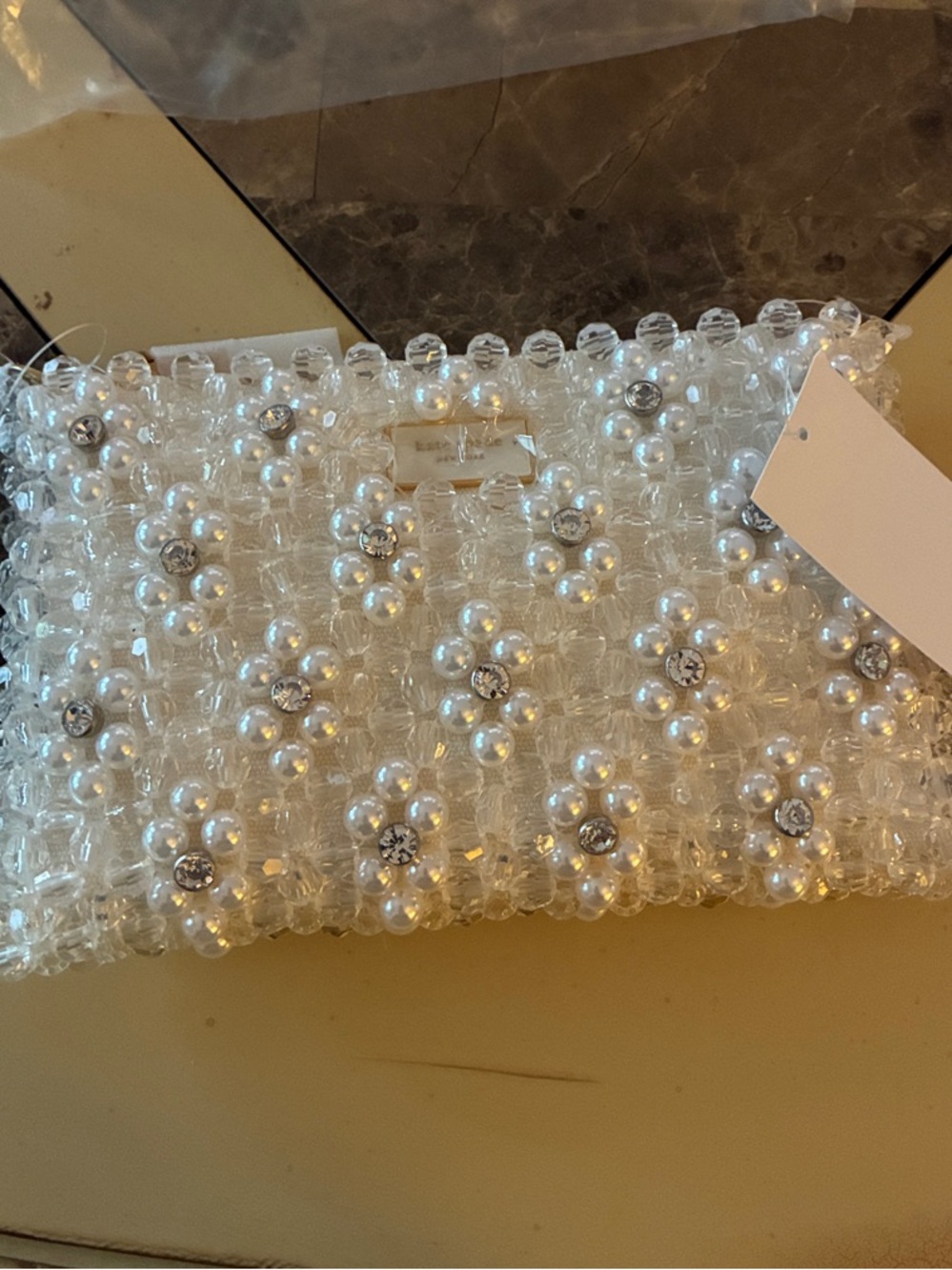 kate spade pearl and crystal bead clutch Bridal Bag Zip Flower Beaded NWT - Picture 2 of 4